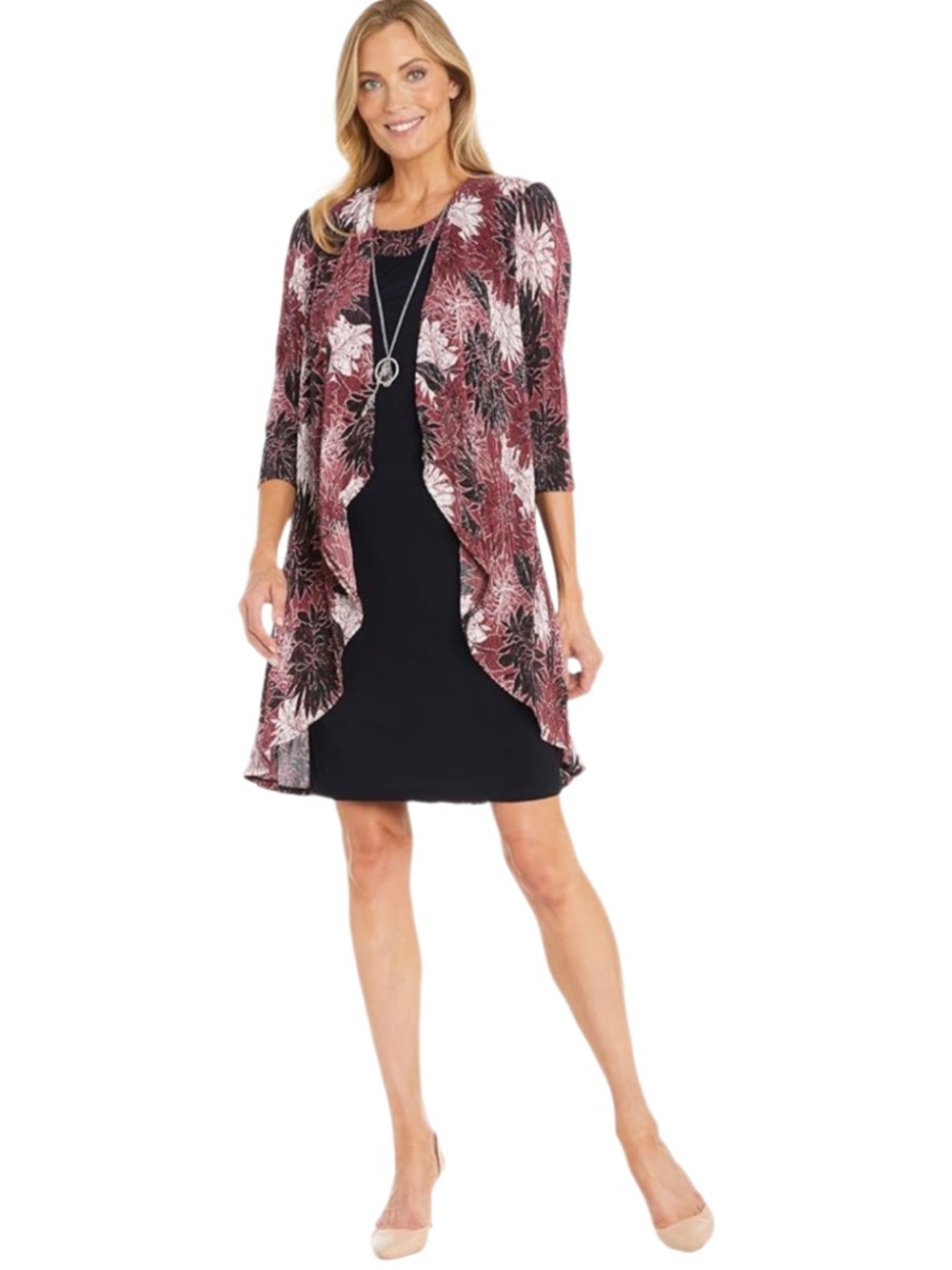 R & M Richards 2pc Fly away Sheath Dress & Chiffon Jacket w/necklace NEW 8P